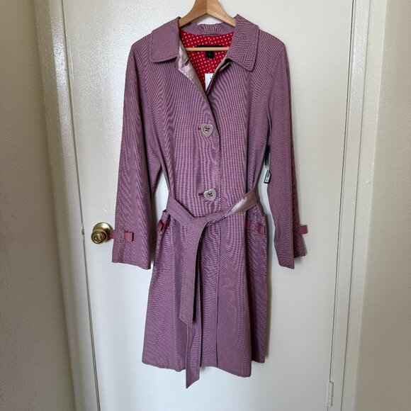 Marc Jacobs Jackets & Blazers - NEW Marc Jacobs Pink Micro Plaid Heart Belted Trench Single Breasted Coat L